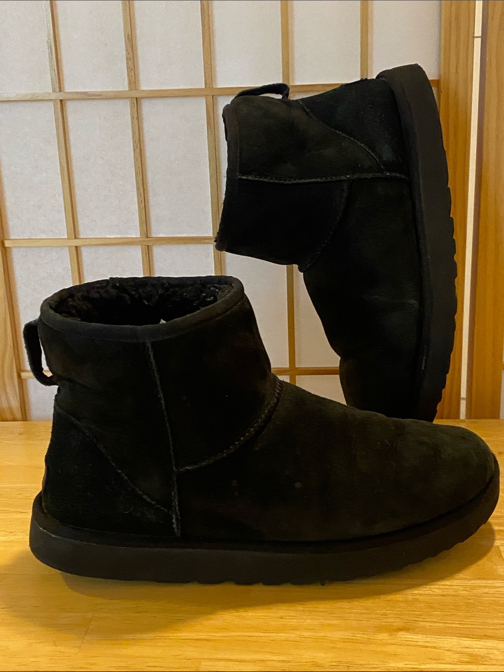 UGG Authentic Black Short Suede Shearling Cozy Ankle Boot